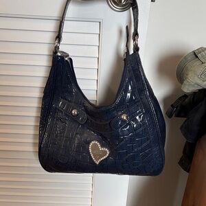Guess Dark Blue Croc-Patterned Shoulder Bag